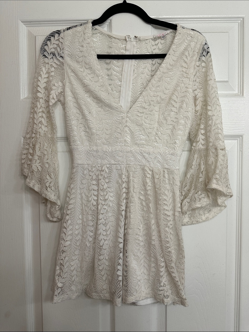 Lace V-Neck Long Sleeve Romper